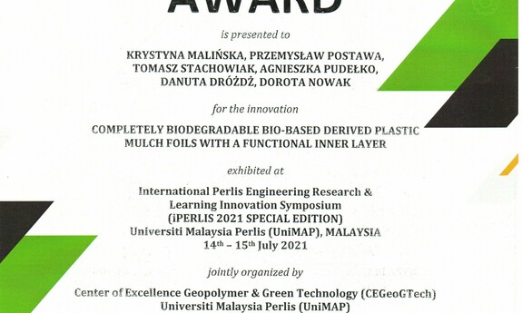 Nagroda – Złoty medal, International Perlis Engineering Research & Learning Innovation Symposium, iPERLIS 2021, Malezja.