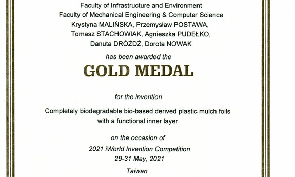 Nagroda – Złoty medal, iWorld Invention Competition 2021, Tajwan